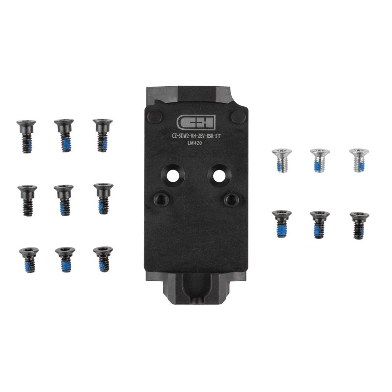 V4, Optic Mounting Plate, Fits Optic Ready CZ Shadow 2, Trijicon RMR/SRO/RCR & Holosun 407C/507C/507Comp/508T with Zev Posts, Anodized Finish, Black CZ-SDW2-RH-ZEV-RSR-ST