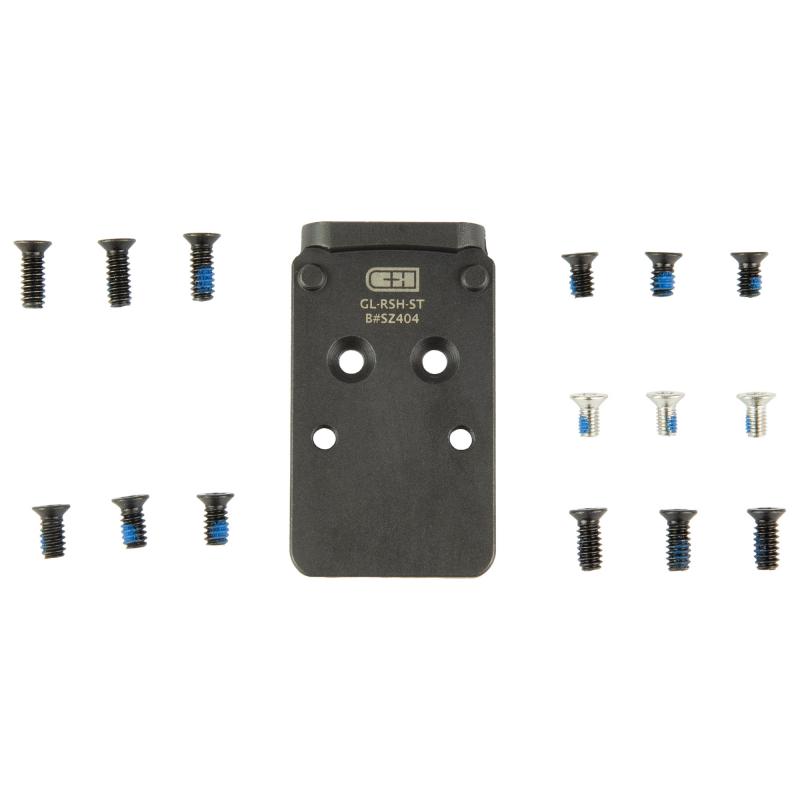 V2, Optic Mounting Plate, Fits Glock MOS, Trijicon RMR/SRO/RCR, Holosun 407C/507C/507Comp/508T & C&H EDC-XL/Comp, Anodized Finish, Black GL-RSH-ST