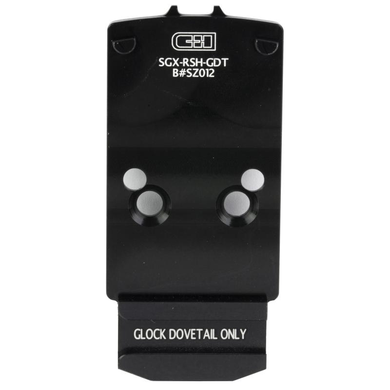Optic Mounting Plate, Glock Dovetail, Fits Optic Ready Sig Sauer P320 Legion, Trijicon RMR/SRO, Holosun 407C/507C/507Comp/508T & C&H EDC-XL/Comp, Anodized Finish, Black SGX-RSH-GDT