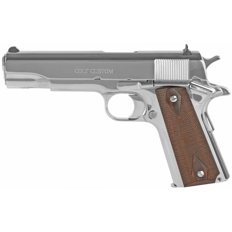 Government, Semi-automatic, 1911, 45 ACP, 5" Barrel, Steel Frame, Bright Stainless Finish, 7Rd, White Dot Sights O1070BSTS
