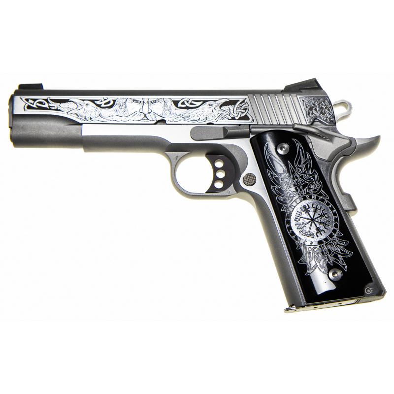 Delta Elite, Semi-automatic, 10MM, 5", Silver, 8 Rounds, 1 Magazine, Engraved Slide, Upgraded Black Engraved Grips, Novak White Dot Sights, Stainless Steel O2020XE-ODN