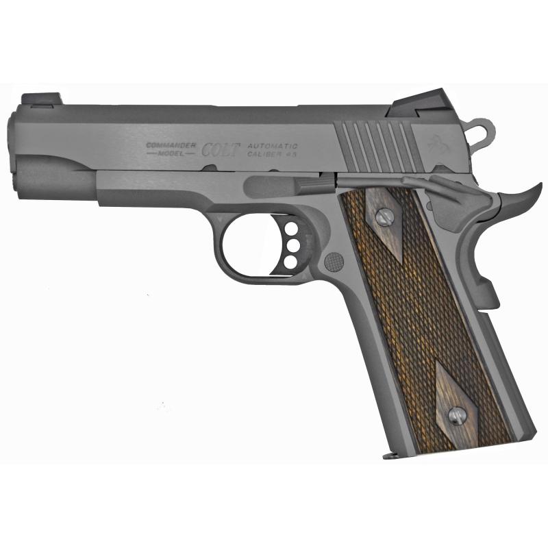 Custom Carry, Semi-automatic, 1911, Commander, 45 ACP, 4.25" Ntional Match Barrel, Steel Frame, Smoked Grey Color, G10 Grips, Series 80 Firing System, Right Hand, 8Rd O4040CS