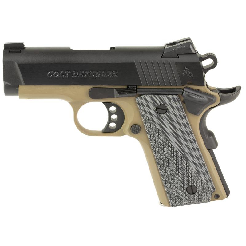 Defender, Semi-automatic Pistol, 1911, Officer Size, 45 ACP, 3" Barrel, Cerakote Finish, Flat Dark Earth Frame, Black Slide, G10 Grips, Novak Nights Sights, 7 Rounds, 1 Magazine 7800XE-FDE