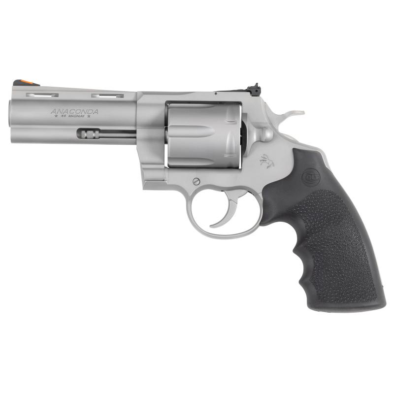 Anaconda, Revolver, 44 Magnum, 4.25" Barrel, Matte Stainless Steel Finish, Hogue Rubber Grip, Adjustable Rear Sight, Red Ramp Front Sight, 6 Rounds ANACONDA-SM4RTS