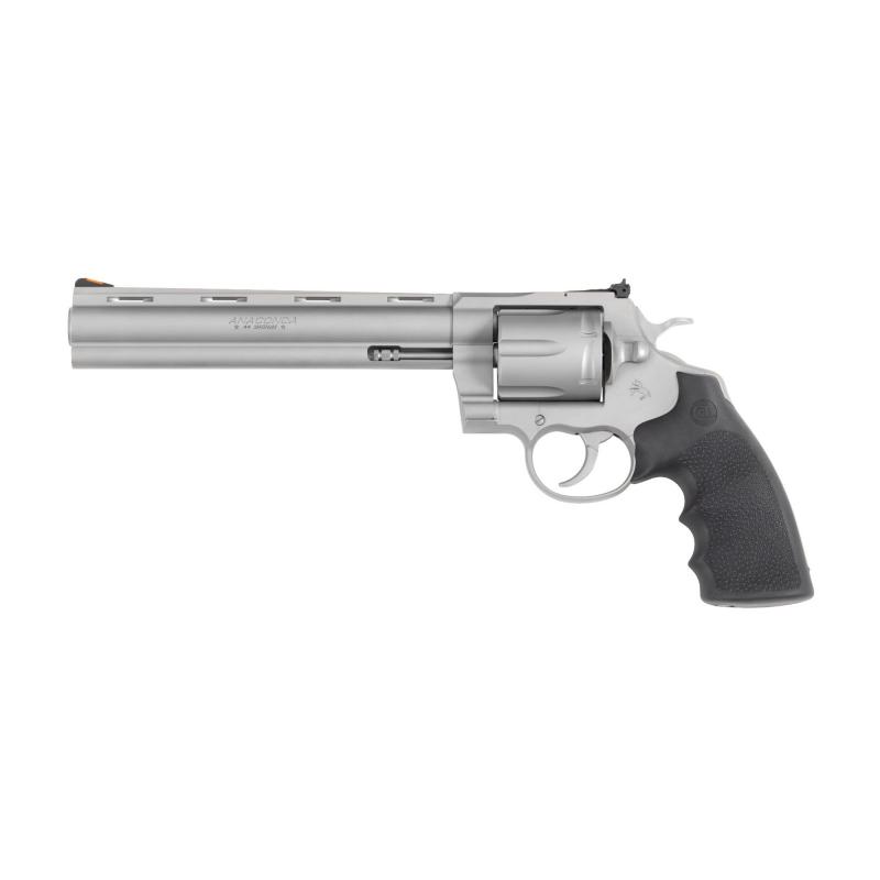 Anaconda, Revolver, 44 Magnum, 8" Barrel, Matte Stainless Steel Finish, Hogue Rubber Grip, Adjustable Rear Sight, Red Ramp Front Sight, 6 Rounds ANACONDA-SM8RTS