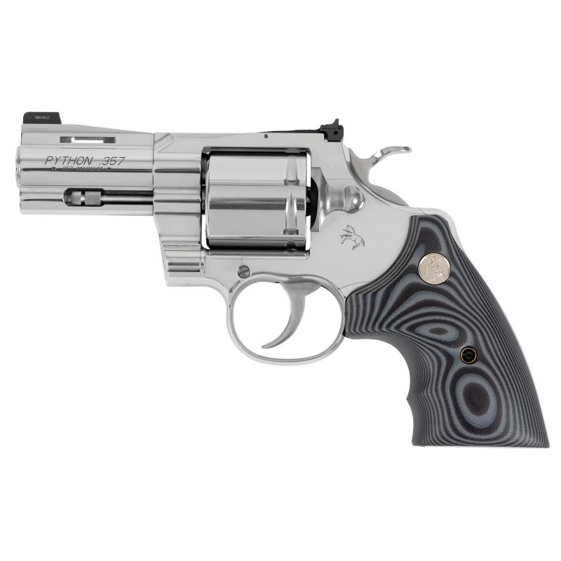 Python Combat Elite, Double Action, Steel Frame Revolver, 357 Magnum, 3" Barrel, Stainless Steel Finish, Silver, G10 Grips, Fixed Front Night Sight, 6 Rounds PYTHON-SP3NS