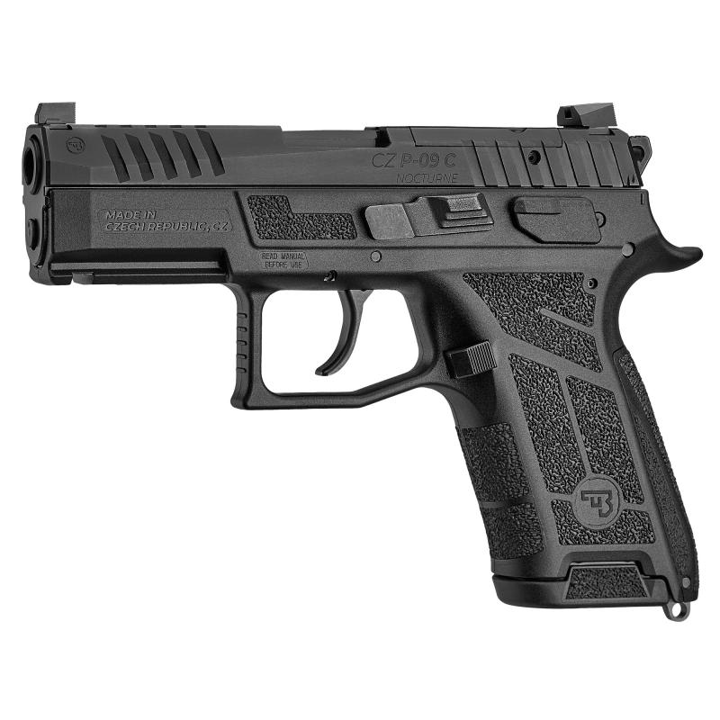 P-09C Nocturne, Semi-automatic, Double Action/Single Action, Polymer Frame Pistol, Compact, 9MM, 3.74" Barrel, Matte Finish, Black, Optics Ready Slide, Holosun K and RMS Footprint, Contrast Luminescent 3 Dot Sights, Manual Safety with Interchangeable Dec