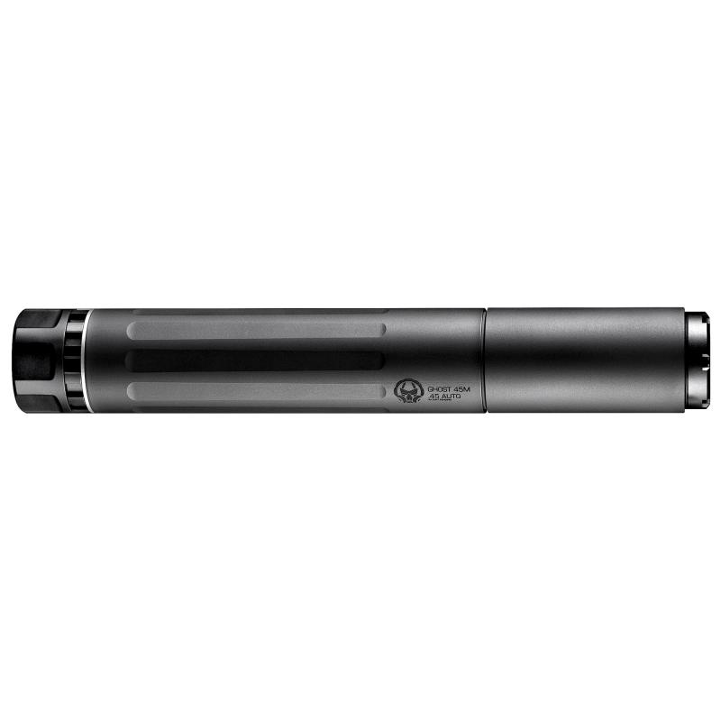 Ghost 45M, Suppressor, Modular, 22LR/300 Blackout/40 S&W/45ACP/10MM/9MM, No Piston, 17-4PH & Titanium, Black Cerakote Finish GHOST45
