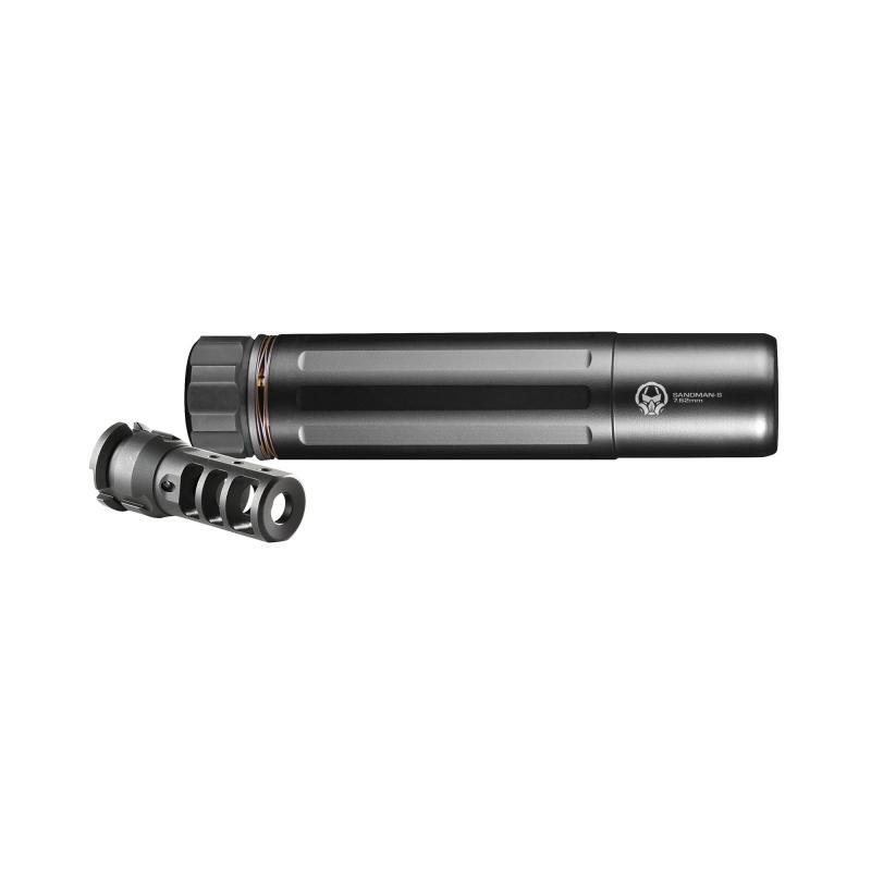 Sandman-S, Rifle Suppressor, 5.56MM/7.62MM, Stainless Steel, Cerakote Black Finish, with 5/8x24 Nitrided Muzzle Device SMS762