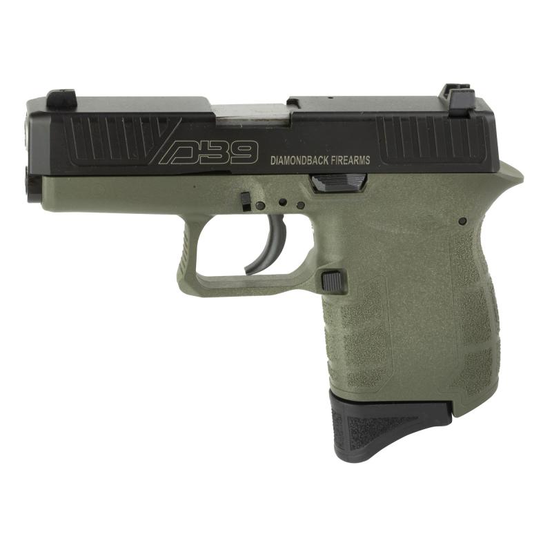 DB9, 9MM, 3" Barrel, Polymer Frame, OD Green Finish, Fixed Sights, 6Rd, 1 Magazine DB0200P101