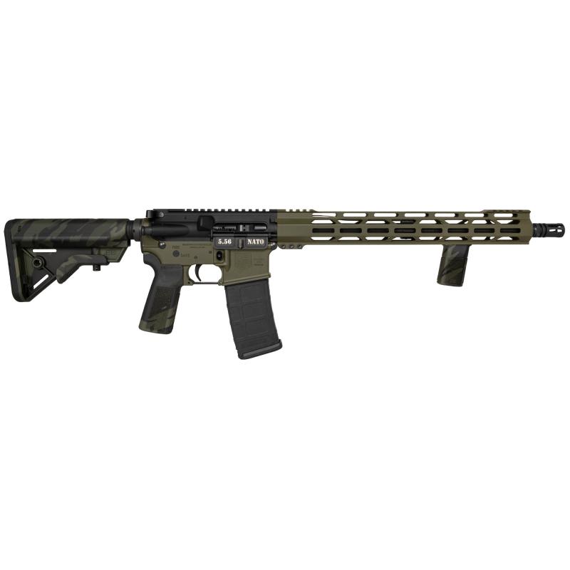 DB15, Semi-automatic, AR, 556NATO, 16" Barrel, Threaded 1/2x28 Barrel, A2 Flash Hider, Carbine Length Gas System, Multicam Black Furniture, B5 P-Grip, B5 VFG Foregrip, B5 Bravo Stock, Cerakote Finish, Olive Drab Green, 30 Rounds, 1 Magazine DB1780K281