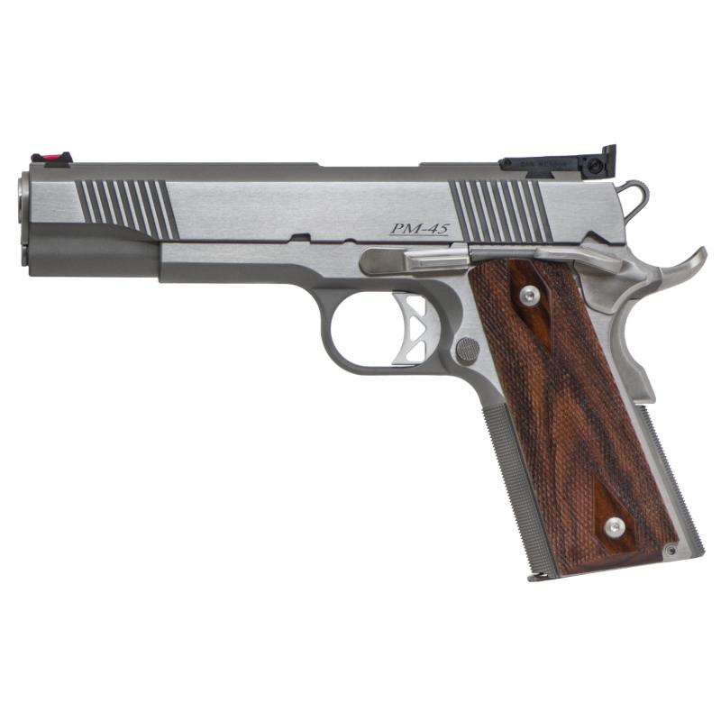 Dan Wesson Pointman 45 1911 | 45 ACP, 5" Barrel, Stainless Steel, ADJ Rear/Fiber Optic Front Sight, Wood Grips, Front Slide Serrations, 8 Rd, 01943