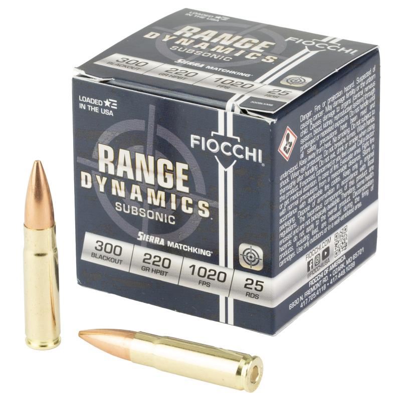 Range Dynamics, Subsonic, 300 Blackout, 220 Grain, Boat Tail Hollow Point Matchking, 25 Round Box 300BLKMB