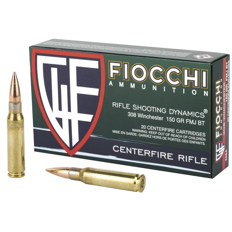 Fiocchi Rifle, 308WIN, 150 Grain, Full Metal Jacket Boat Tail 308A