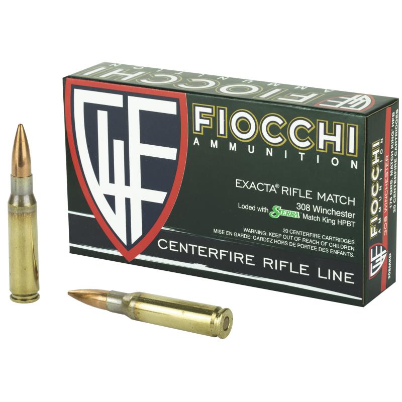 Fiocchi Rifle, 308WIN, 175 Grain, Hollow Point Boat Tail Match King 308MKD