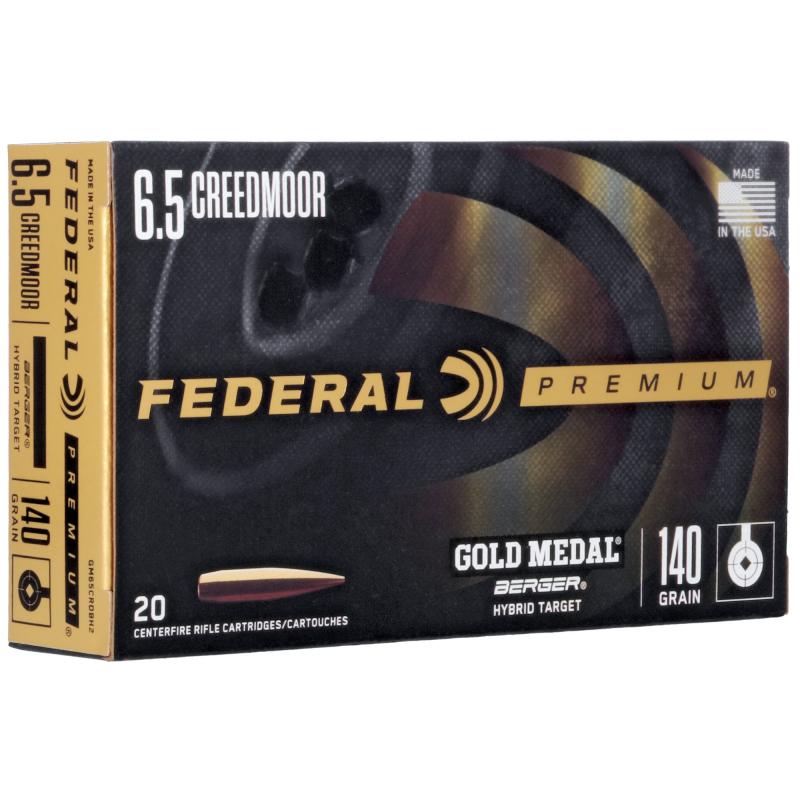 Federal Gold Medal Berger Hybrid Target |6.5 Creedmoor 140 Grain Berger Hybrid Bullet, Box of 20 Rounds