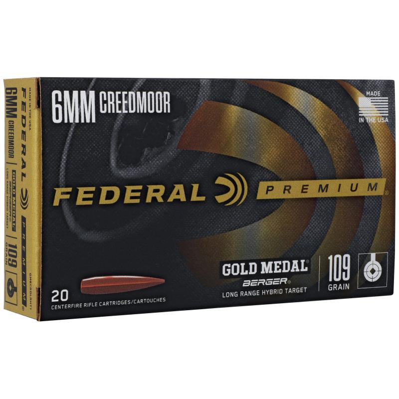 Gold Medal, 6MM Creedmoor, 109 Grain, Berger Long Range Target, 20 Round Box GM6CRDLRHT1