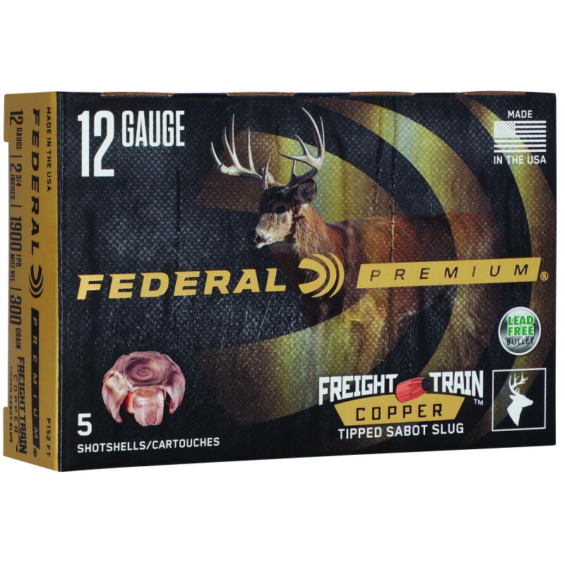 Freight Train 12 Gauge 2.75 Inch 300 Grain Copper, Polymer Tipped Sabot Slugs 5 Per Box