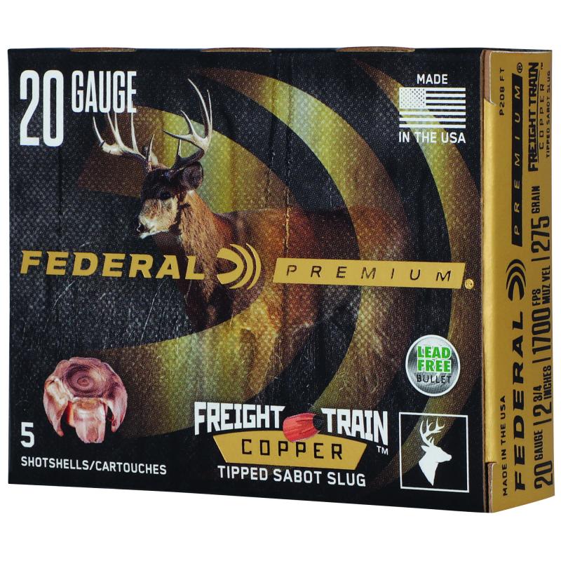 Freight Train 20 Gauge 2.75 Inch 275 Grain Copper, Polymer Tipped Sabot Slugs 5 Per Box