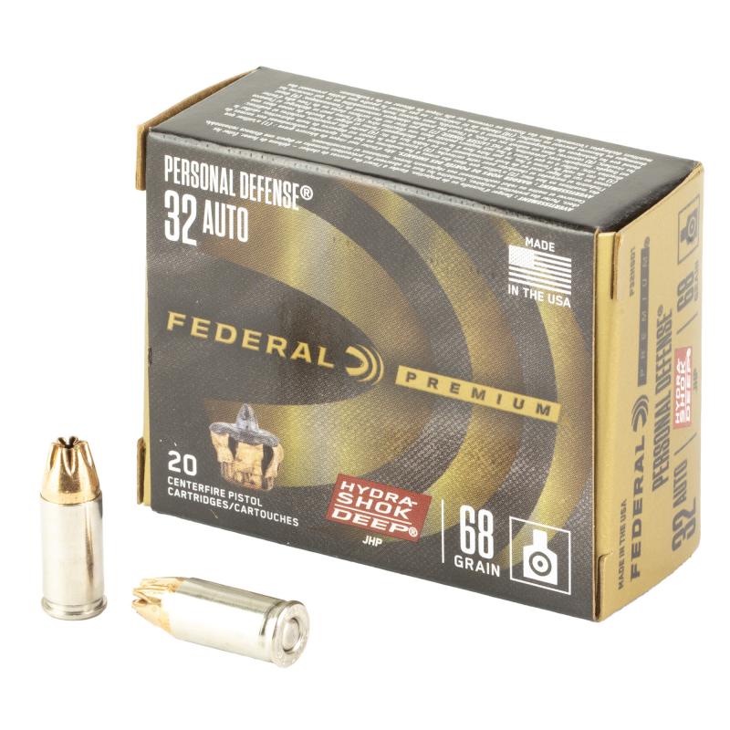 Personal Defense Hydra-Shok, 32 ACP, 68 Grain, Hydra-Shok Deep Jacketed Hollow Point, 20 Round Box P32HSD1