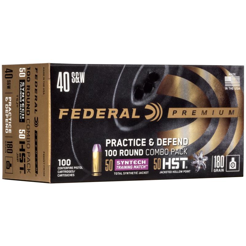 Practice & Defend, HST/Syntech, 40S&W, 180 Grain, JHP/TSJ, 100 Round Box P40HST1TM100