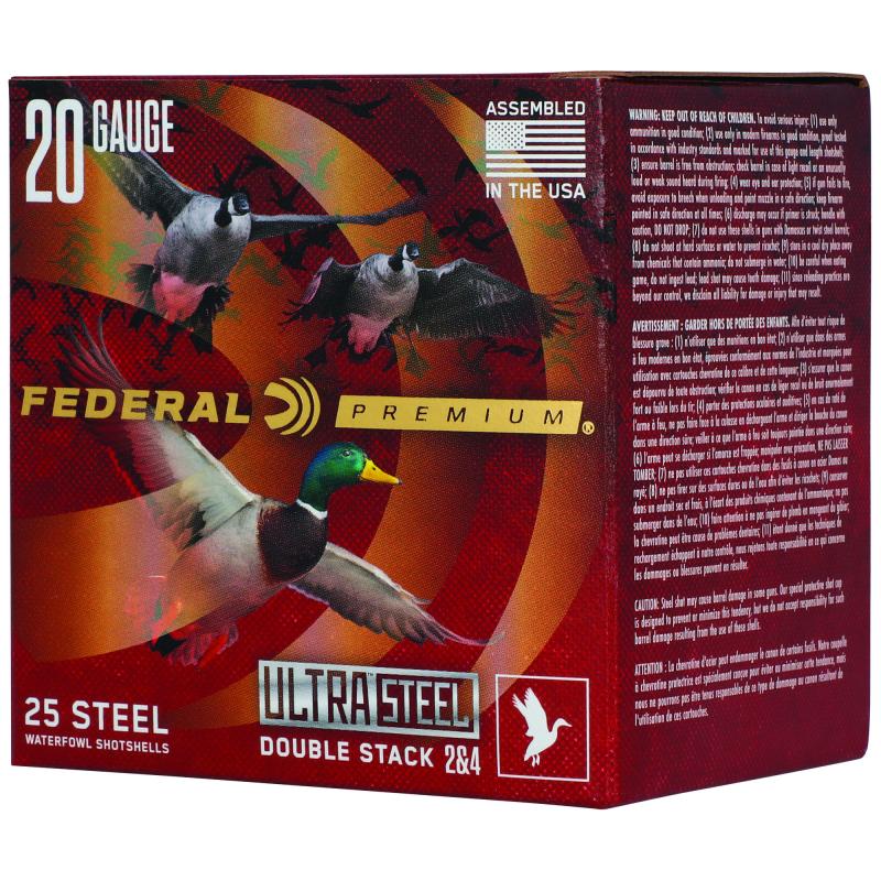 Ultra Steel, FLIGHTCONTROL FLEX WAD, 20 Gauge, 3" Chamber, #2 and #4, 1 oz, Zinc Plated Steel, 25 Round Box PWUX20924