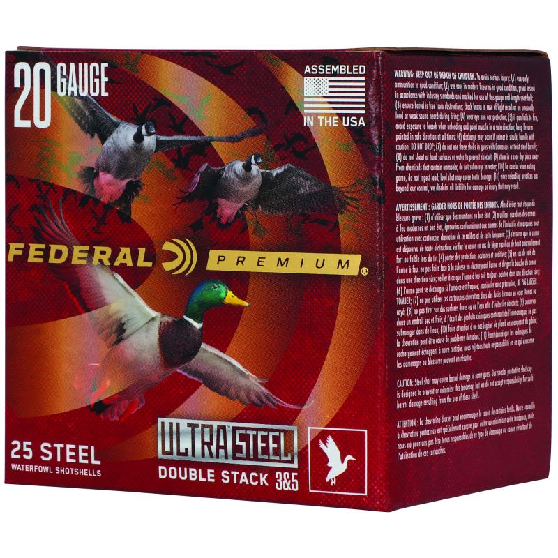 Ultra Steel, FLIGHTCONTROL FLEX WAD, 20 Gauge, 3" Chamber, #3 and #5, 1 oz, Zinc Plated Steel, 25 Round Box PWUX20935