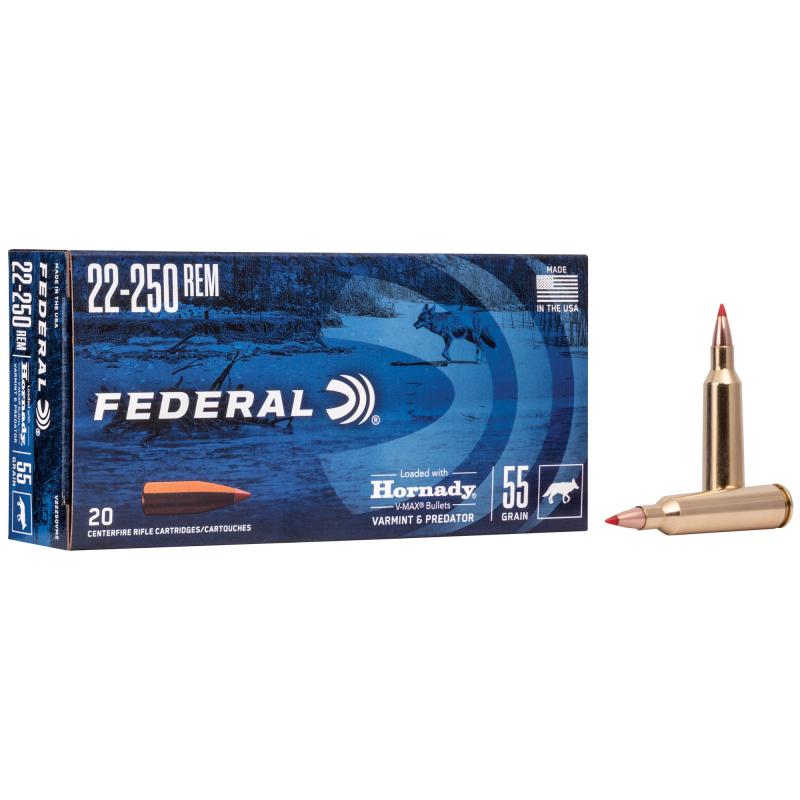 Varmint and Predator, V-Max, 22-250 Remington, 55 Grain, 20 Round Box V22250VM2