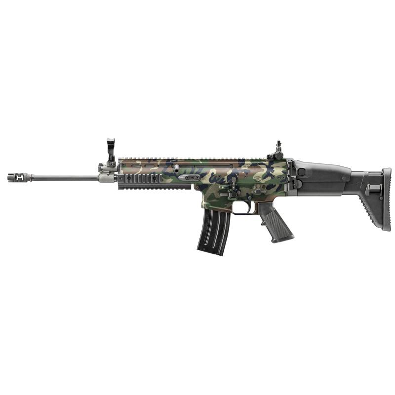 SCAR 16S NRCH, Semi-automatic Rifle, 5.56NATO, 16.25" Barrel, Hybrographic (Hydro Dipped) Finish, Woodland Camo, Side Folding Stock, Polymer Pistol Grip, Adjustable Sights, 30 Rounds, 1 Magazine 38-101699-01