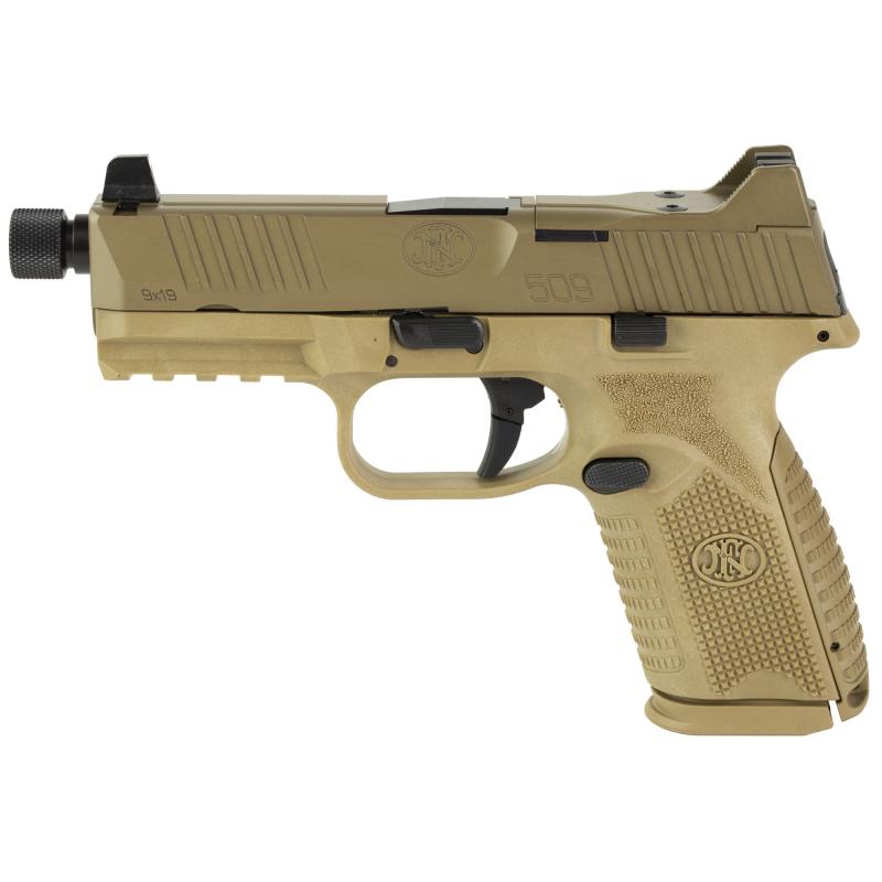 509M Tactical, Striker Fire, Semi-automatic, Polymer Frame Pistol, Mid-Size, 9MM, 4.5" Threaded Barrel, PVD Finish, Flat Dark Earth, Interchangeable Grips, Suppressor Height Night Sights, Non-Manual Safety, 2 Magazines - (1)-15 Round, (1)-24 Round, Opt