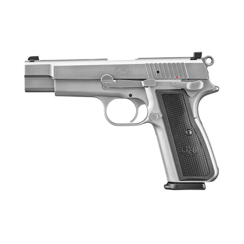 High Power, Single Action, Semi-automatic, Metal Frame Pistol, Full Size, 9MM, 4.7" Target-crowned Hammer Forged Barrel, PVD Finish, Stainless Steel, , Black Grips, 2 Polymer Grip Pairs, Driftable Dovetail Sights, Ambidextrous Safety, 17 Rounds, 2 Magazi