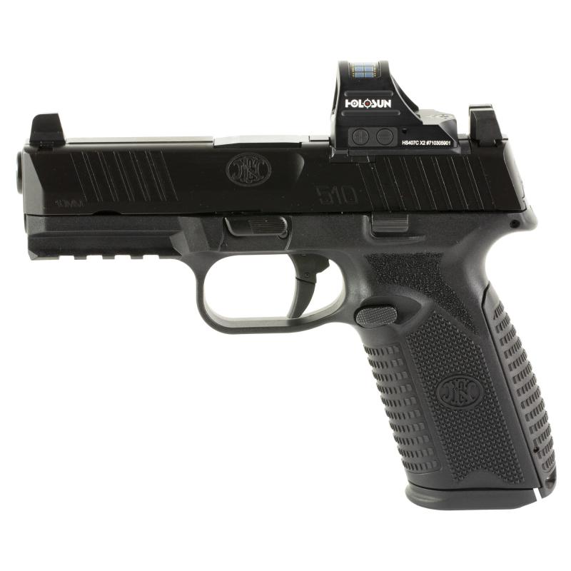 510 MRD, Striker Fired, Semi-automatic, Polymer Frame Pistol, Mid-Size, 10MM, 4.1" Barrel, Matte Finish, Black, Inlcudes Holosun 407C Red Dot Sight, Non-Manual Safety, Optic Height Sights, 15 Rounds, 2 Magazines 66-101857