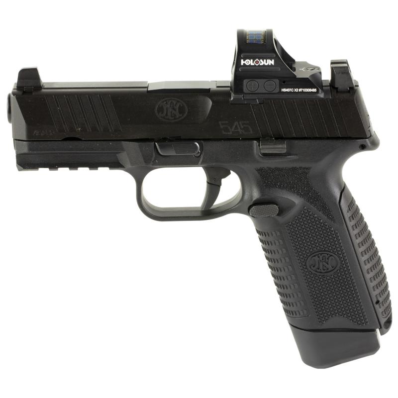 545 MRD, Striker Fired, Semi-automatic, Polymer Frame Pistol, Mid-Size, 45 ACP, 4.1" Barrel, Matte Finish, Black, Inlcudes Holosun 407C Red Dot Sight, Non-Manual Safety, Optic Height Sights, 15 Rounds, 2 Magazines 66-101916