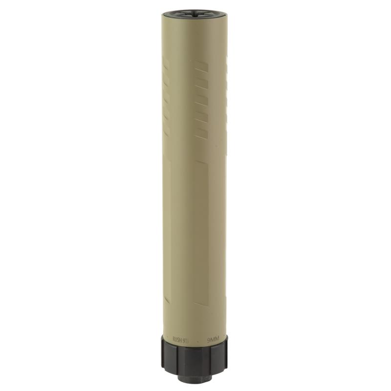 Rush 9Ti, Pistol Suppressor, 9MM, Cerakote Finish, Flat Dark Earth, Includes 1/2x28 Piston, Booster Assembly Front Cap and End Cap Assembly Tool and Storage Case 96-100717