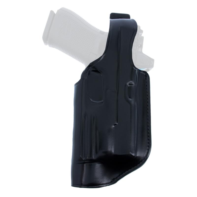 Halo, Outside the Waistband, Belt Holster, For GLOCK 19 Gen 3-5 w/TLR-1, GLOCK 19 w/X5L, GLOCK 19X w/TLR1, GLOCK 23 Gen 3-4 w/TLR-1, GLOCK 23 w/X5L, GLOCK 32 Gen 3-4 w/TLR-1, GLOCK 32 w/X5L, With Or Without Optic, Leather Construction, Black, Right Hand