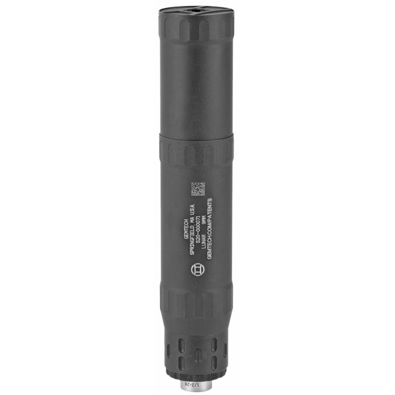 Lunar, Pistol Suppressor, 9MM/300BLK Subsonic, Weight 10oz Long/7oz Short, Length 7" Long/ 4.7" Short, Diameter 1.4", 1/2X28 Thread ID Assembly, Black Anodized Finish 12711
