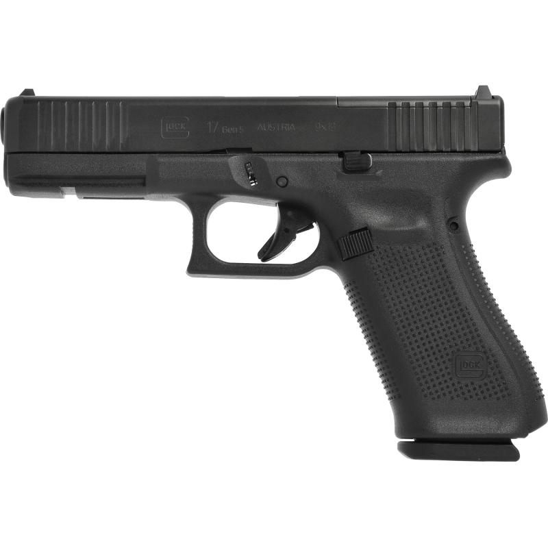17 MOS GEN 5 Semi-automatic Striker Fired Full Size 9MM 4.49" Black Interchangeable 15Rd 3 Mags Front Serrations Fixed Sights G17517MOSAUT Polymer DLC
