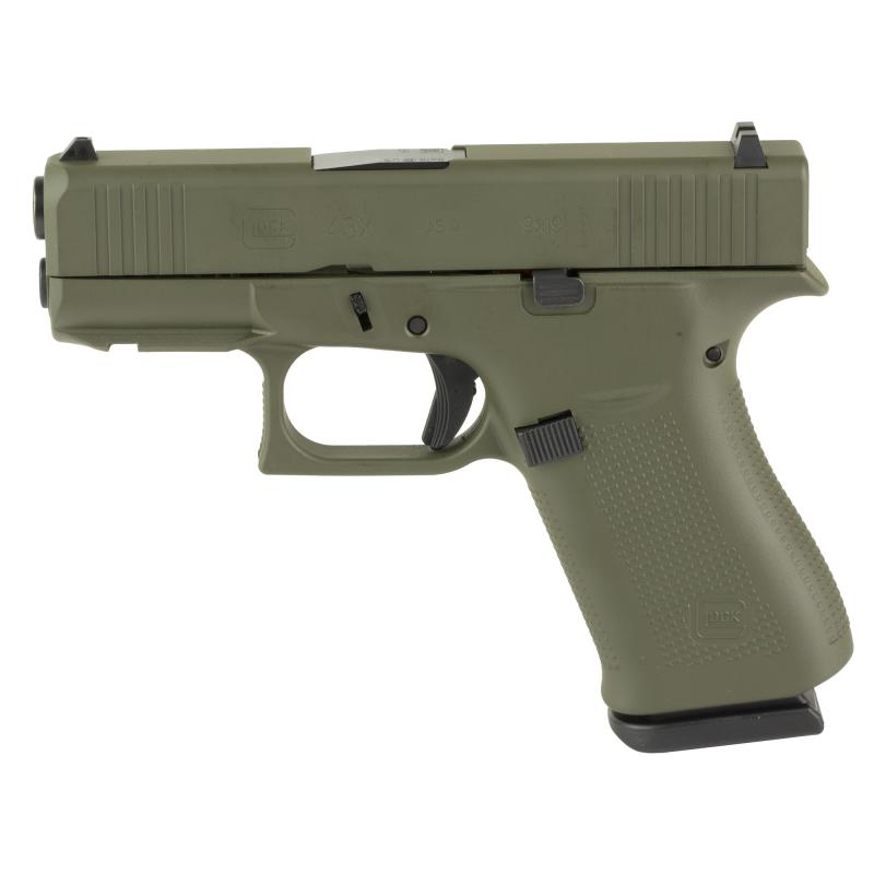 43X, Striker Fired, Semi-automatic, Polymer Frame Pistol, Sub-Compact, 9MM, 3.41" Barrel, Custom Olive Drab Green Cerakote Finish by Skydas, Fixed Sights, 10 Rounds, 2 Magazines UX4350204FRN-OD