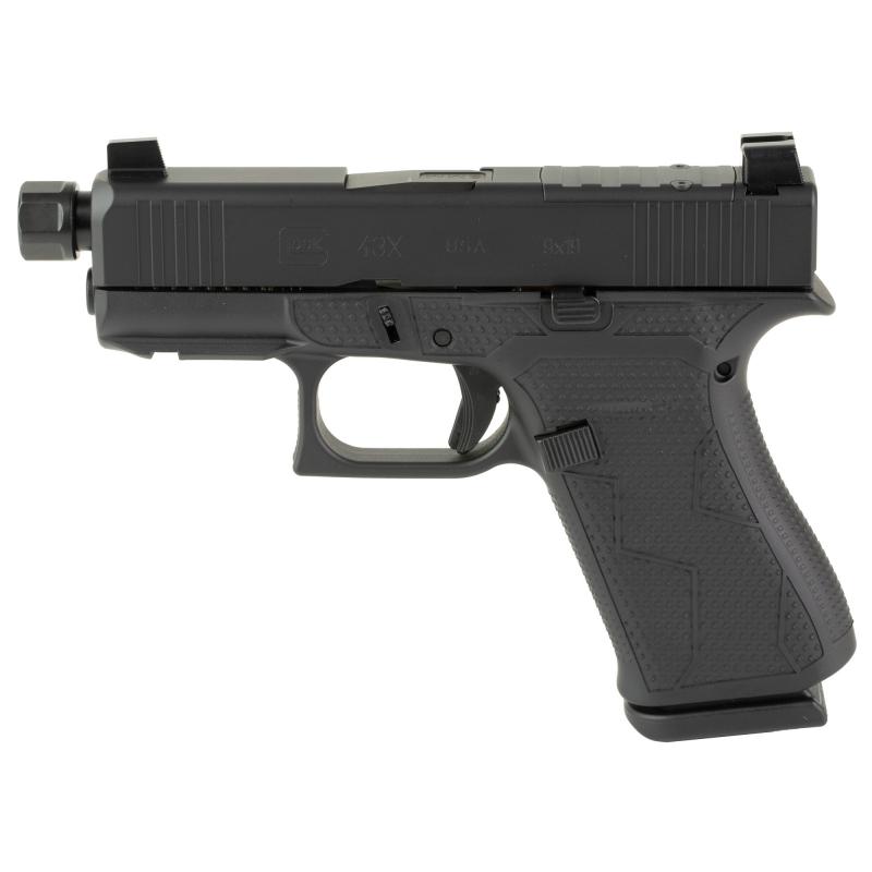 43X, Blackout #2, Striker Fired, Semi-automatic, Polymer Frame Pistol, Sub Compact, 9MM, 3.41" Marksman Barrel, Black Finish, Zaffiri 1/2x28 Threaded Barrel, Suppressor Height Sights, Hybrid Stippled Frame, No Finger Grooves, Front Serrations, Optics Rea