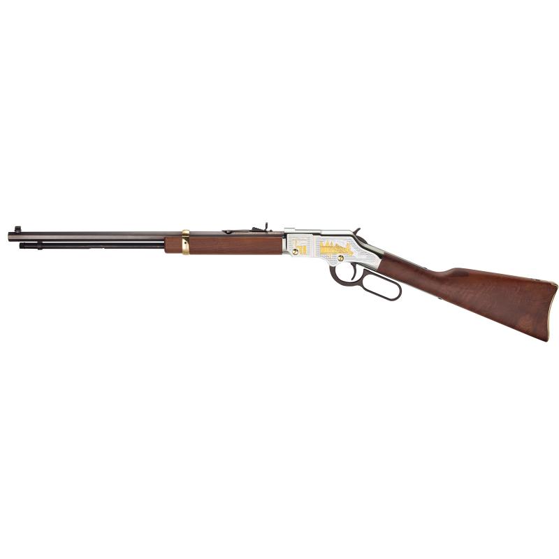 Golden Boy American Construction Tribute Edition, Lever Action Rifle, 22 LR, 20" Octagon Barrel, Walnut Stock, Blued Barrel, Nickel Plated Silver Engraved Receiver, Adjustable Sights, 16 Round H004AC