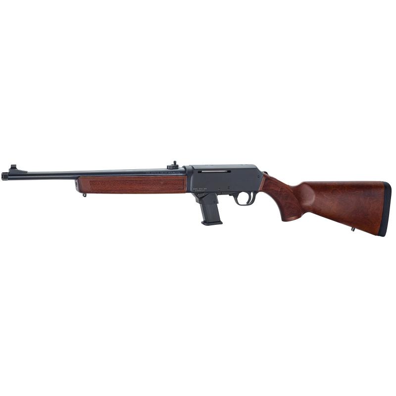 Homesteader, Semi-automatic, Rifle, 9mm, 16.37" Barrel, Threaded 1/2x28, Walnut Stock, Anodized Finish, Black, Drilled and Tapped for Optic Rail, Ghost Ring Sights, (1)-5 Round Magazine, (1)-10 Round Magazine, Includes Magwell for Glock Style Magazines H