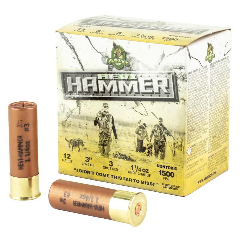 HEVI-Shot, HEVI-Hammer, 12 Gauge 3", 1 1/4 oz, Max Dram, #3 Shot Size, 25Rd Box HS28003