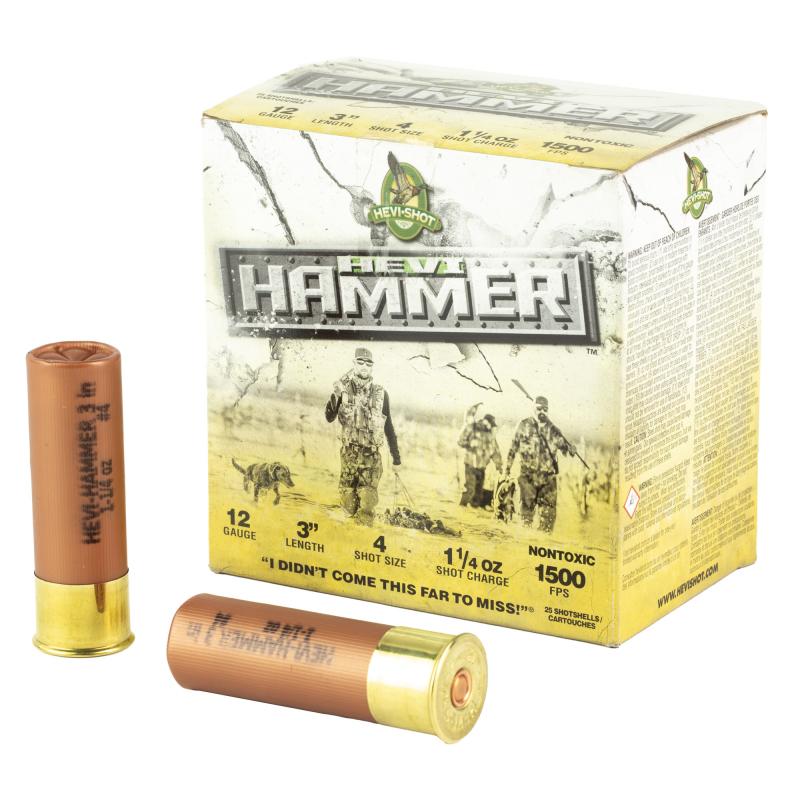 HEVI-Shot, HEVI-Hammer, 12 Gauge 3", Max Dram, 1 1/4 oz, #4 Shot Size, 25Rd Box HS28004