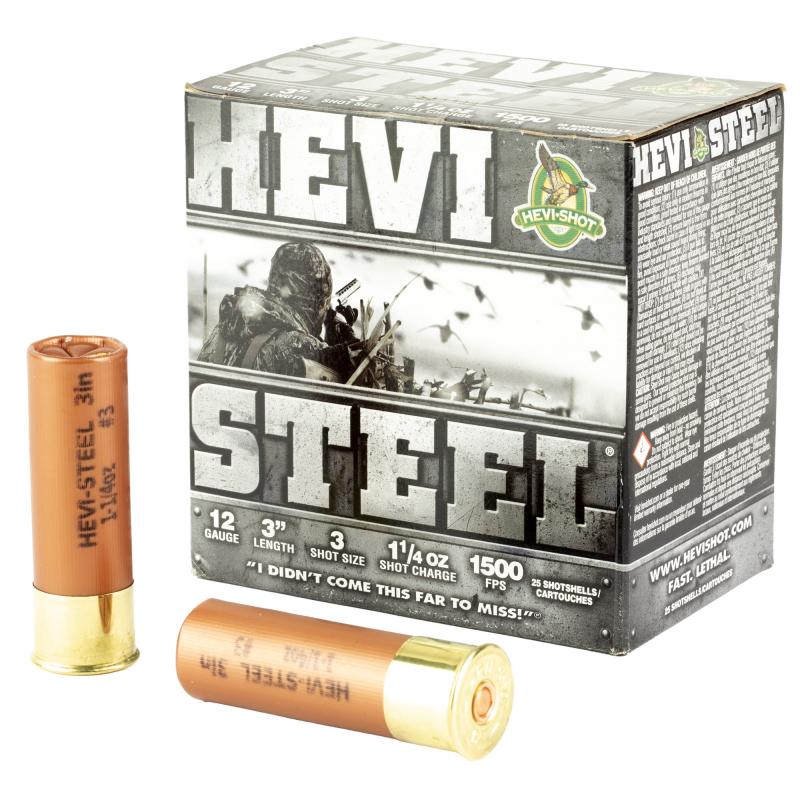 HEVI-Shot, HEVI-Steel, 12 Gauge 3", Max Dram, 1 1/4 oz, #3 Shot Size, 25Rd Box HS60003