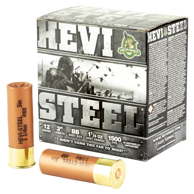 HEVI-Shot, HEVI-Steel, 12 Gauge 3", Max Dram, 1 1/4 oz, BB, 25Rd Box HS60088