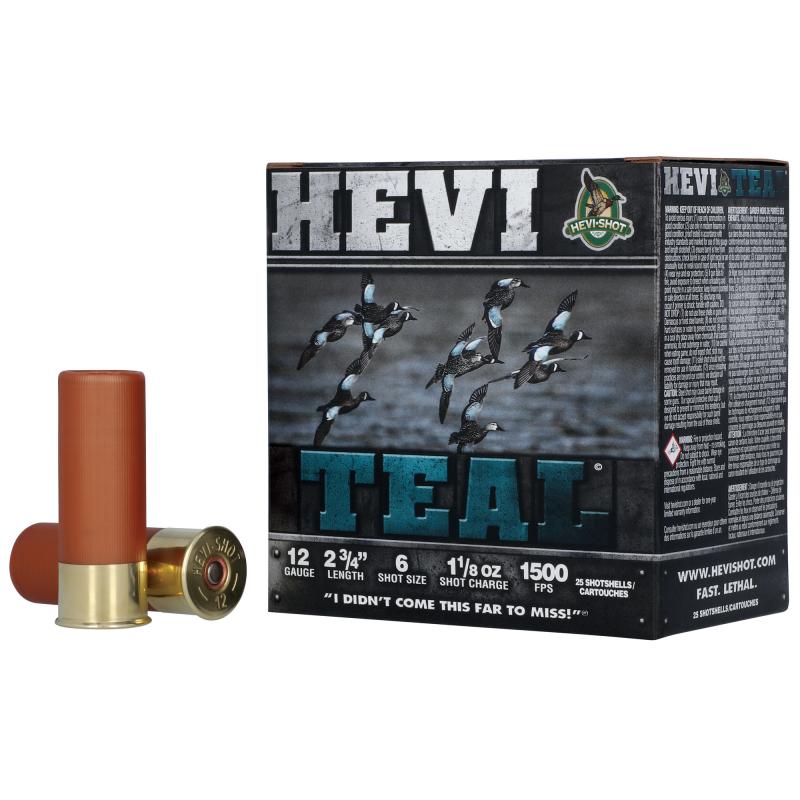 HEVI-TEAL, 12 Gauge 2.75", #6, 1 1/8 oz, Steel Shot, 25 Round Box HS61226