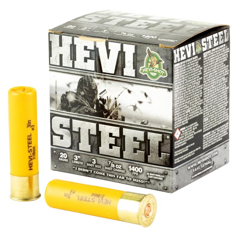 HEVI-Shot, HEVI-Steel, 20 Gauge 3", Max Dram, 7/8 oz, #3 Shot Size, 25Rd Boxy HS62003