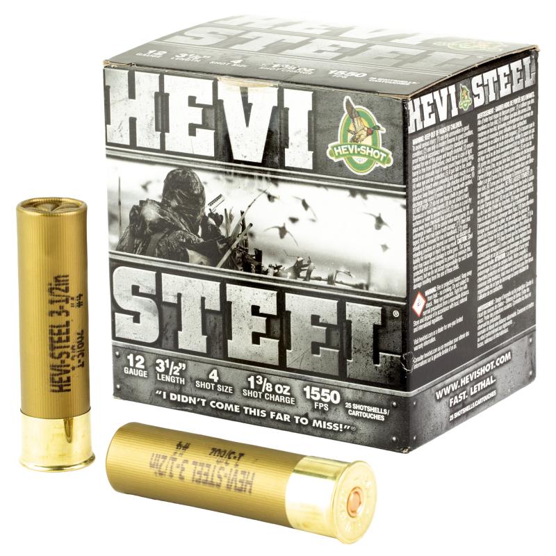 HEVI-Shot, HEVI-Steel, 12 Gauge 3.5", Max Dram, 1 3/8 oz, #4 Shot Size, 25Rd Box HS65004