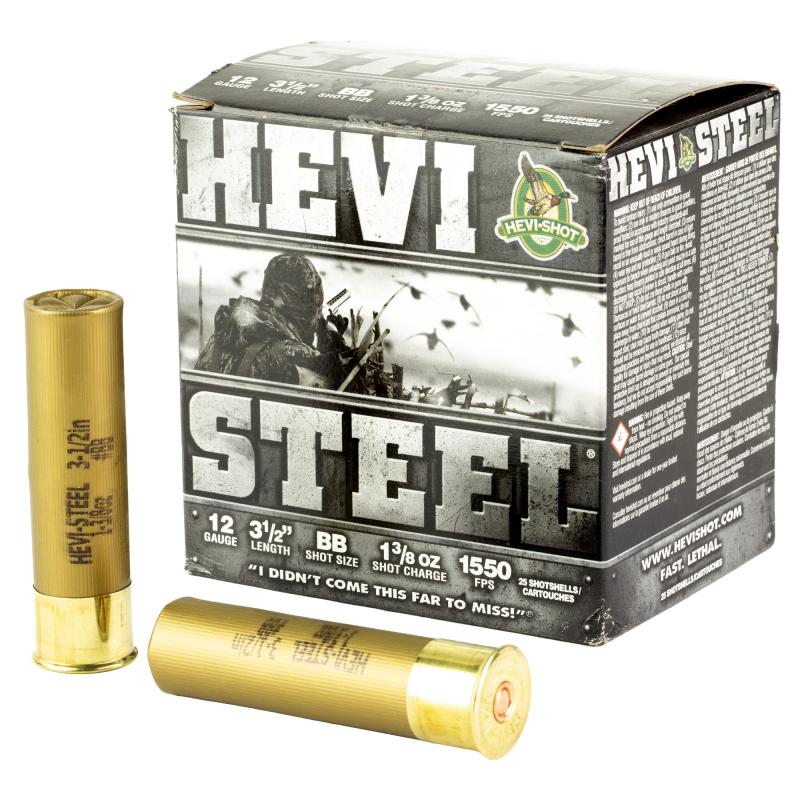 HEVI-Shot, HEVI-Steel, 12 Gauge 3.5", Max Dram, 1 3/8 oz, BB, 25Rd Box HS65088