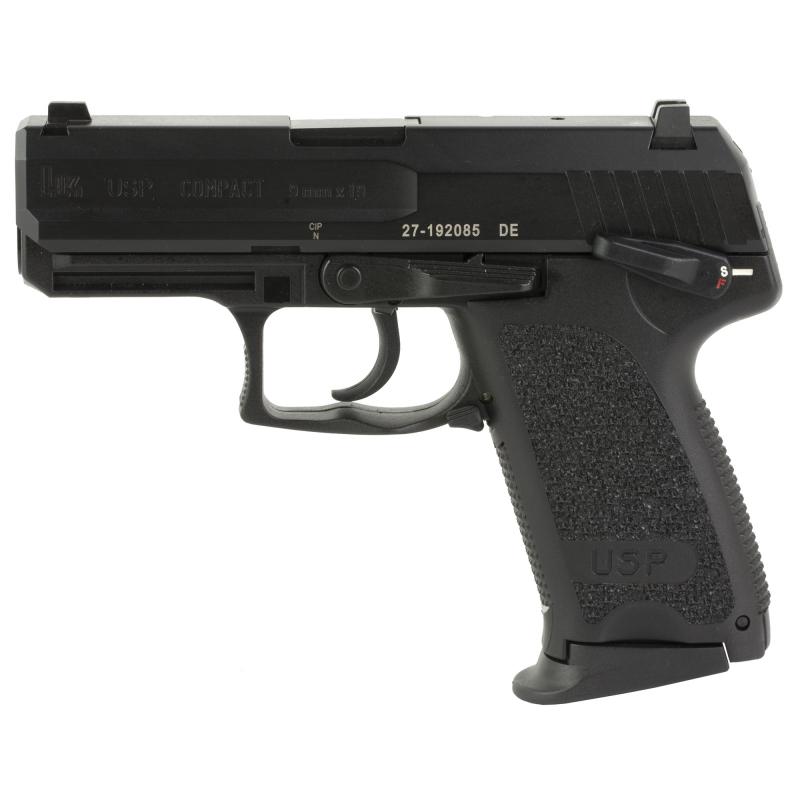 USP9, Double Action/Single Action, Semi-automatic, Polymer Frame Pistol, Compact, 9MM, 5.2" Barrel, Black, Night Sights, Manual Thumb Safety, Decocker, 10 Rounds, 3 Magazines 81000332